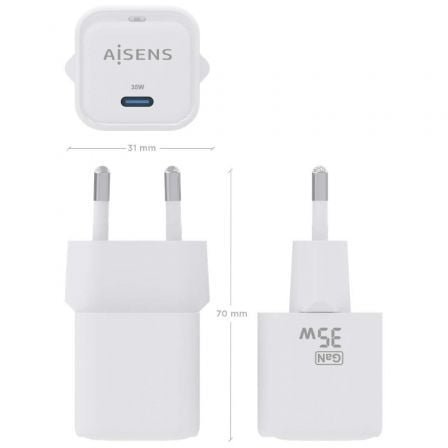 Cargador de pared gan aisens asch-35w1p022-w/ 1xusb tipo-c/ 35w - Imagen 4