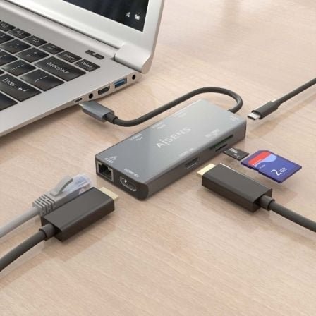 Docking usb tipo-c aisens asuc-9p018-gr/ 2xhdmi/ 3xusb/ 1xrj45/ 1xlector tarjetas/ 1xusb tipo-c pd/ gris - Imagen 4