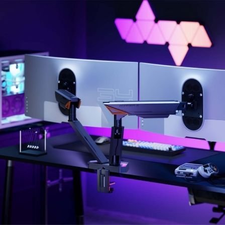 Soporte de mesa gaming para monitor aisens dt38tsrrgb-349/ giratorio/ inclinable/ hasta 16kg/ con iluminación rgb - Imagen 4