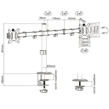 Soporte de mesa para 2 monitores o tv aisens dt32tsr-149/ giratorio/ inclinable/ hasta 9kg - Imagen 4