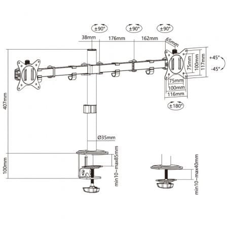 Soporte de mesa para 2 monitores o tv aisens dt32tsr-149/ giratorio/ inclinable/ hasta 9kg - Imagen 4