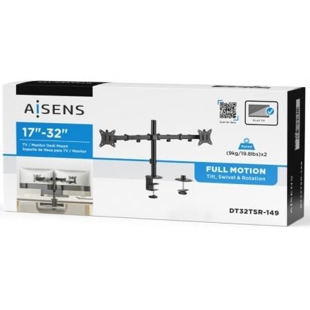 Soporte de mesa para 2 monitores o tv aisens dt32tsr-149/ giratorio/ inclinable/ hasta 9kg - Imagen 5