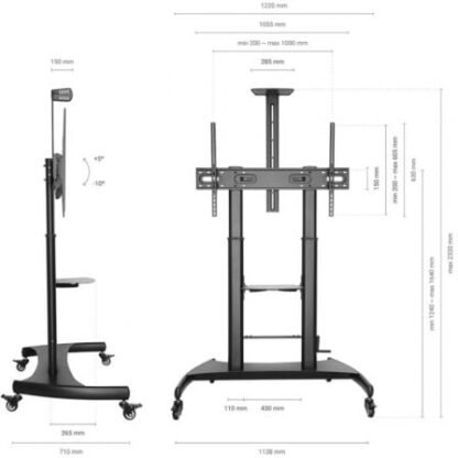 Soporte de suelo inclinable con ruedas y manivela aisens ft100te-123 para tv 60-100"/ hasta 100kg - Imagen 5