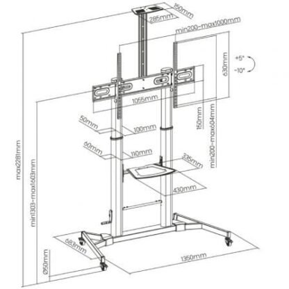 Soporte de suelo inclinable con ruedas y manivela aisens ft100te-171 para tv 60-100"/ hasta 100kg - Imagen 5
