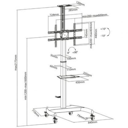 Soporte de suelo inclinable/ giratorio con ruedas y manivela aisens ft70te-169 para tv 37-70"/ hasta 50kg - Imagen 5