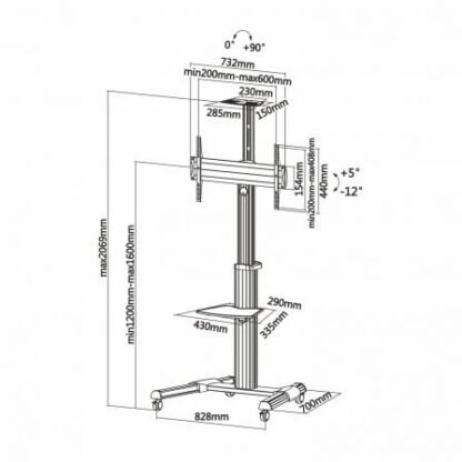 Soporte de suelo inclinable con ruedas aisens ft70tre-037 para tv 37-70"/ hasta 50kg - Imagen 5