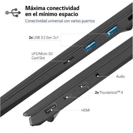 Portátil lg gram 16z90r-e ad78b intel core i7-1360p/ 32gb/ 1tb ssd/ geforce rtx 3050/ 16"/ win11 - Imagen 4
