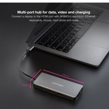 Docking tipo-c nanocable 10.16.1009/ 3xusb/ 2xhdmi 4k/ 1xrj45/ 1xlector tarjetas/ 1xusb tipo-c pd/ gris - Imagen 5