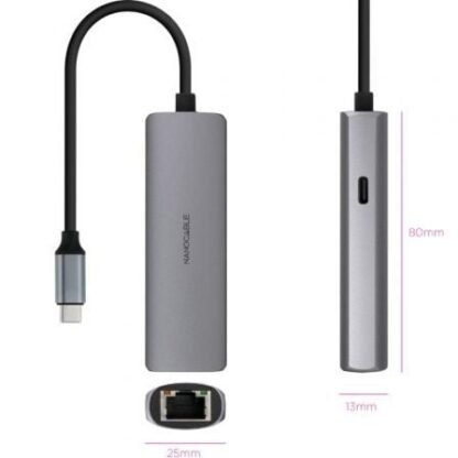 Hub usb tipo-c 3.1 nanocable 10.16.4603/ 1xusb tipo-c pd/ 1xrj45/ gris - Imagen 2