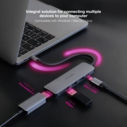 Docking tipo-c nanocable 10.16.4605/ 3xusb/ 1xhdmi 4k/ 1xusb tipo-c pd/ gris - Imagen 4