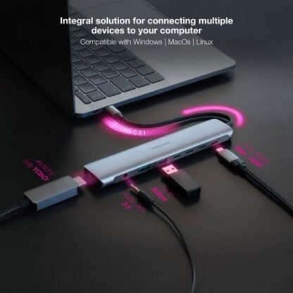 Docking tipo-c nanocable 10.16.4608/ 2xusb/ 3xusb tipo-c/ 1xhdmi 4k/ 1xjack 3.5/ 1xusb tipo-c pd/ gris - Imagen 4
