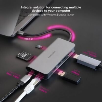 Docking tipo-c nanocable 10.16.4609/ 3xusb/ 1xhdmi 4k/ 1xrj45/ 1xlector tarjetas/ 1xusb tipo-c pd/ gris - Imagen 4