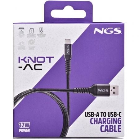 Cable usb 2.0 ngs knot-ac/ usb macho - usb tipo-c macho/ hasta 12w/ 480mbps/ 1m/ negro - Imagen 4