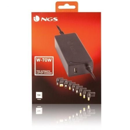 Cargador de portátil ngs w-70w/ 70w/ automático/ 9 conectores/ voltaje 18.5-20v/ 1 usb - Imagen 2