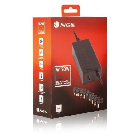 Cargador de portátil ngs w-70w/ 70w/ automático/ 9 conectores/ voltaje 18.5-20v/ 1 usb - Imagen 3