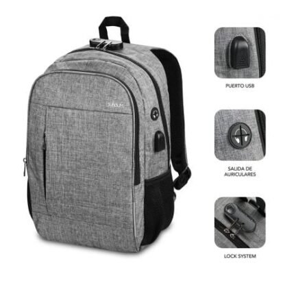 Mochila subblim urban lock para portátiles hasta 16"/ puerto usb/ antirrobo/ gris - Imagen 2