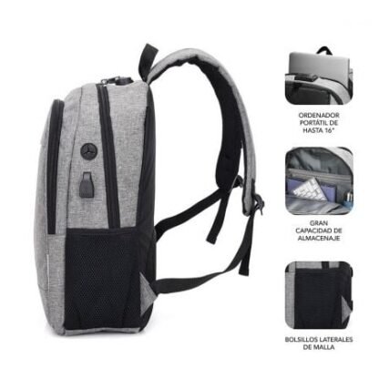 Mochila subblim urban lock para portátiles hasta 16"/ puerto usb/ antirrobo/ gris - Imagen 4