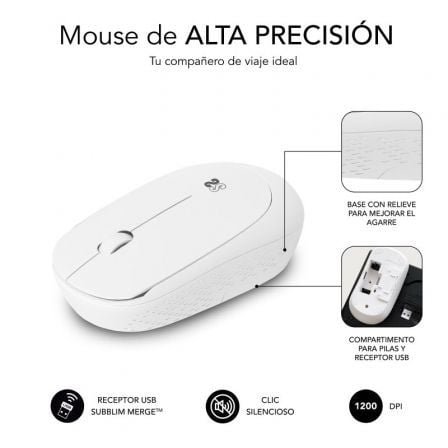 Ratón inalámbrico subblim business plus silencioso/ hasta 1200 dpi/ blanco - Imagen 2