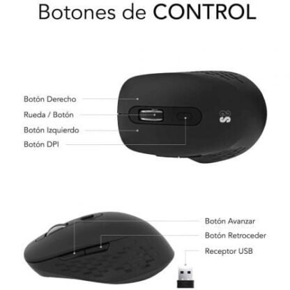 Ratón ergonómico inalámbrico por bluetooth/ 2.4ghz subblim curve ergo dual battery/ batería recargable/ hasta 1600 dpi/ negro - Imagen 2