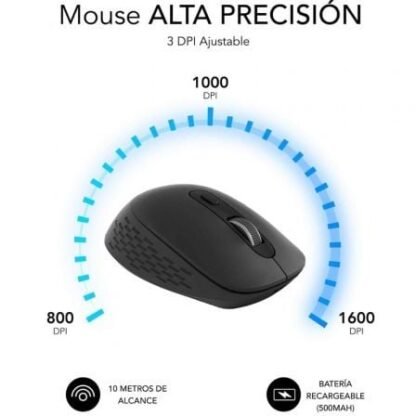 Ratón ergonómico inalámbrico por bluetooth/ 2.4ghz subblim curve ergo dual battery/ batería recargable/ hasta 1600 dpi/ negro - Imagen 4