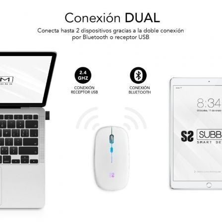 Ratón inalámbrico por bluetooth subblim led dual flat/ batería recargable/ hasta 1600 dpi/ blanco - Imagen 3