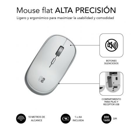 Ratón mini inalámbrico subblim wireless mini/ hasta 1600 dpi/ plata - Imagen 3
