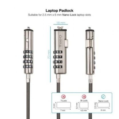 Cable de seguridad tipo nano para portátiles tooq tqclkc0035-g/ 1.5m - Imagen 2