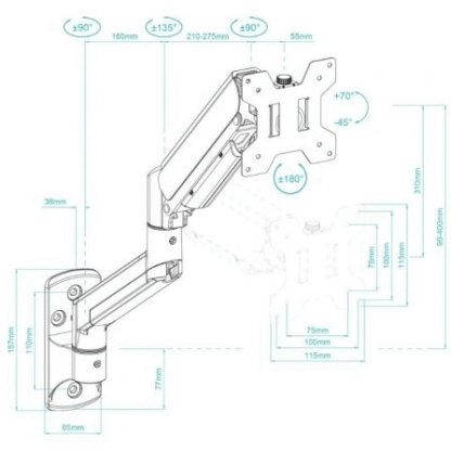 Soporte de pared para monitor tooq lp1334tnr-b/ giratorio/ inclinable/ rotatorio/ hasta 10kg - Imagen 5