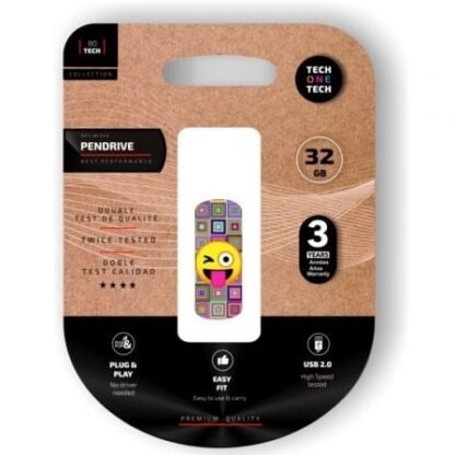 Pendrive 32gb tech one tech emoji guiño usb 2.0