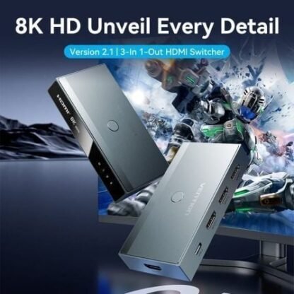 Switch conmutador 8k hdmi 2.1 vention akrh0 hdmi hembra/ 3x hdmi hembra/ 1x usb tipo-c dp - Imagen 2