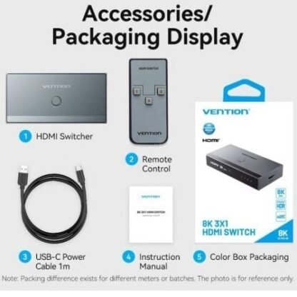 Switch conmutador 8k hdmi 2.1 vention akrh0 hdmi hembra/ 3x hdmi hembra/ 1x usb tipo-c dp - Imagen 5