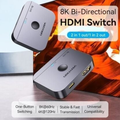 Switch conmutador 8k hdmi 2.1 bidireccional vention akph0 hdmi hembra/usb-c hembra - 2x hdmi hembra - Imagen 2