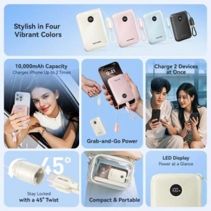 Powerbank 10000mah vention fkap0-c/ 22.5w/ rosa - Imagen 3