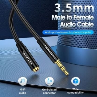 Cable estéreo vention bbzbd/ jack 3.5 macho - jack 3.5 hembra/ 50cm/ negro - Imagen 4