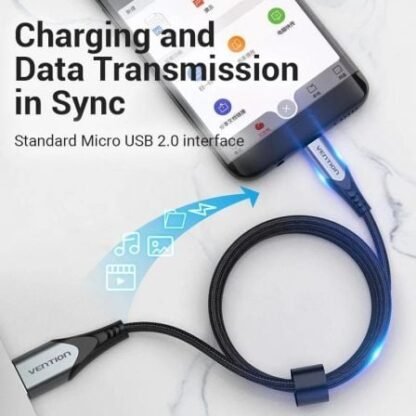 Cable usb 2.0 vention cochh/ microusb macho - usb macho/ 480mbps/ 2m/ gris - Imagen 2