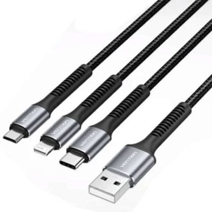 Cable usb 2.0 lightning vention h18bav/ usb tipo-c macho/ lightning macho - microusb macho - usb macho/ 1.2m/ negro
