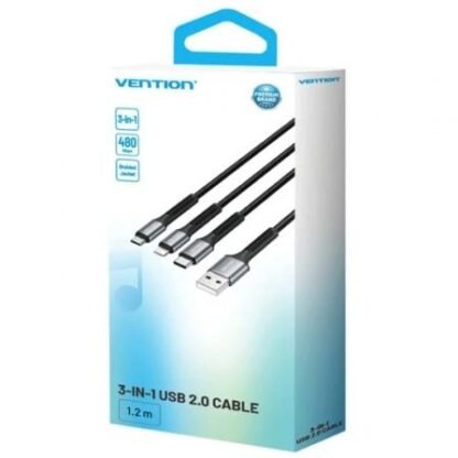 Cable usb 2.0 lightning vention h18bav/ usb tipo-c macho/ lightning macho - microusb macho - usb macho/ 1.2m/ negro - Imagen 2