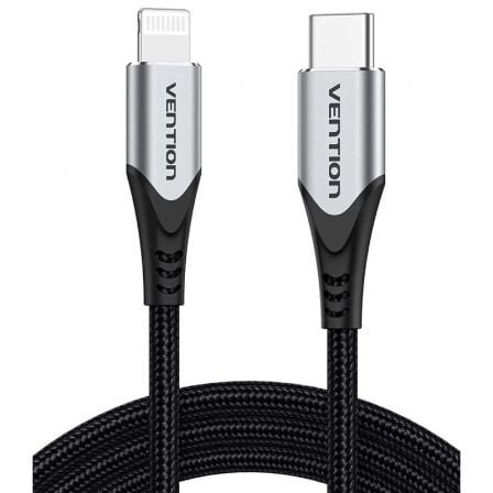 Cable usb 2.0 tipo-c lightning vention tachh/ usb tipo-c macho - lightning macho/ hasta 27w/ 480mbps/ 2m/ gris y negro - Imagen 2