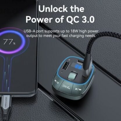 Transmisor fm/ mp3/ bluetooth vention fflb0/ 1xusb-tipo c/ 2xusb/ 30w - Imagen 3