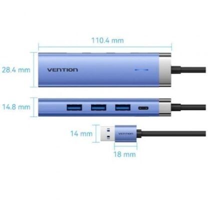 Hub usb 3.0 vention tgfsb/ 3xusb/ 1xrj45/ 1xusb tipo-c pd - Imagen 4
