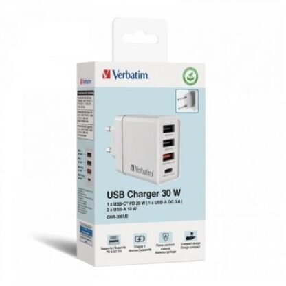 Cargador de pared gan verbatim chr-30eu2/ 1xusb tipo-c/ 3xusb/ 30w - Imagen 3