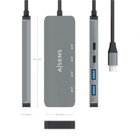 Hub usb tipo-c aisens a109-0694/ 2xusb/ 2xusb tipo-c/ gris - Imagen 4