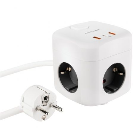 Regleta nanocable 10.37.0011/ 3 tomas de corriente/ 2 usb - 1 usb tipo-c/ cable 1.4m/ blanca