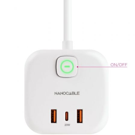 Regleta nanocable 10.37.0011/ 3 tomas de corriente/ 2 usb - 1 usb tipo-c/ cable 1.4m/ blanca - Imagen 2