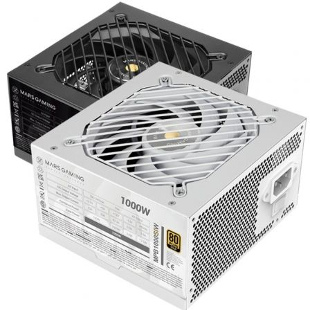 Fuente de alimentación mars gaming mpb1000si/ 1000w/ ventilador 14cm/ 80 plus gold/ blanca