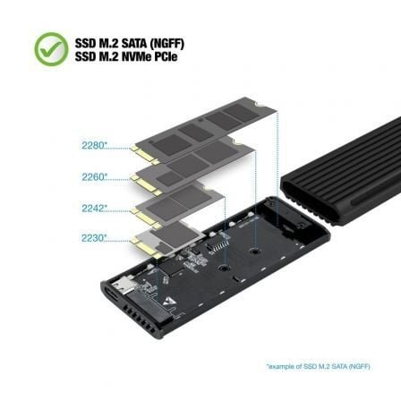 Caja externa para disco ssd m.2 nvme tooq tqe-2222b/ usb 3.1 gen2/ sin tornillos - Imagen 3