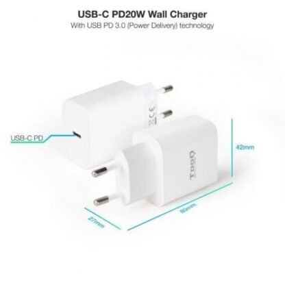 Cargador de pared tooq tqwc-pdusbc20w/ 1xusb tipo-c/ 20w - Imagen 2