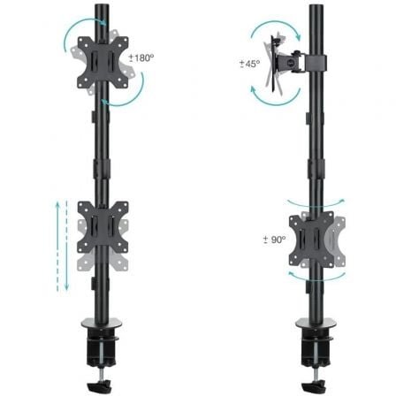 Soporte de mesa para 2 monitores tooq db1233tnv-b/ giratorio/ inclinable/ hasta 8kg - Imagen 2