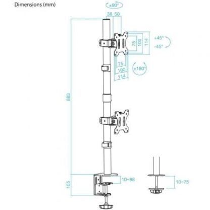 Soporte de mesa para 2 monitores tooq db1233tnv-b/ giratorio/ inclinable/ hasta 8kg - Imagen 5