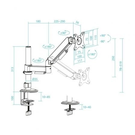 Soporte de mesa para monitor tooq db1532tnr-b/ giratorio/ inclinable/ hasta 9kg - Imagen 4